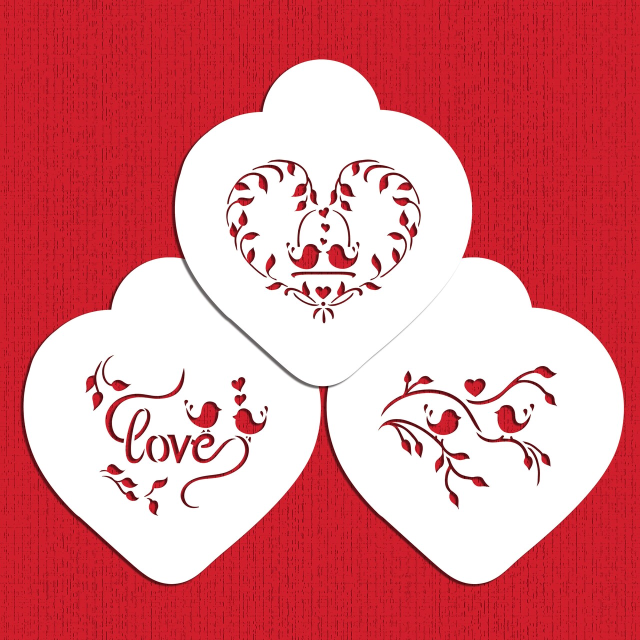 Love Birds Heart Cookie Stencil Set | C874 by Designer Stencils | Cookie Decorating Tools | Baking Stencils for Royal Icing, Airbrush, Dusting Powder | Reusable Plastic Food Grade Stencil for Cookies | Easy to Use &#x26; Clean Cookie Stencil
